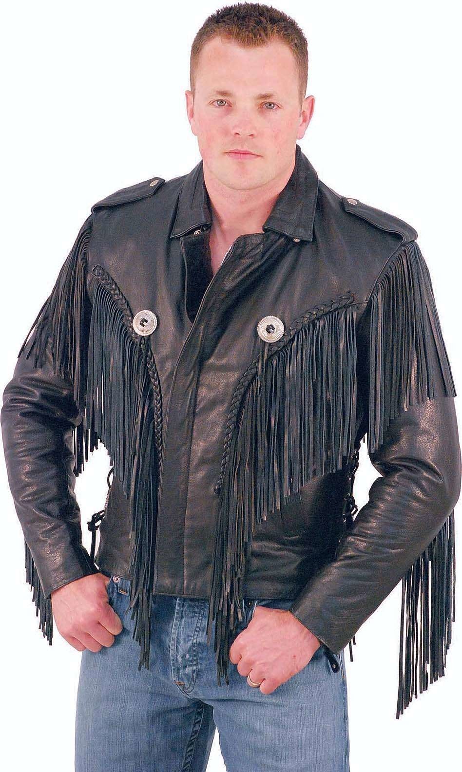 Beltless Fringed Leather Motorcycle Jacket #M400FB - Image 3