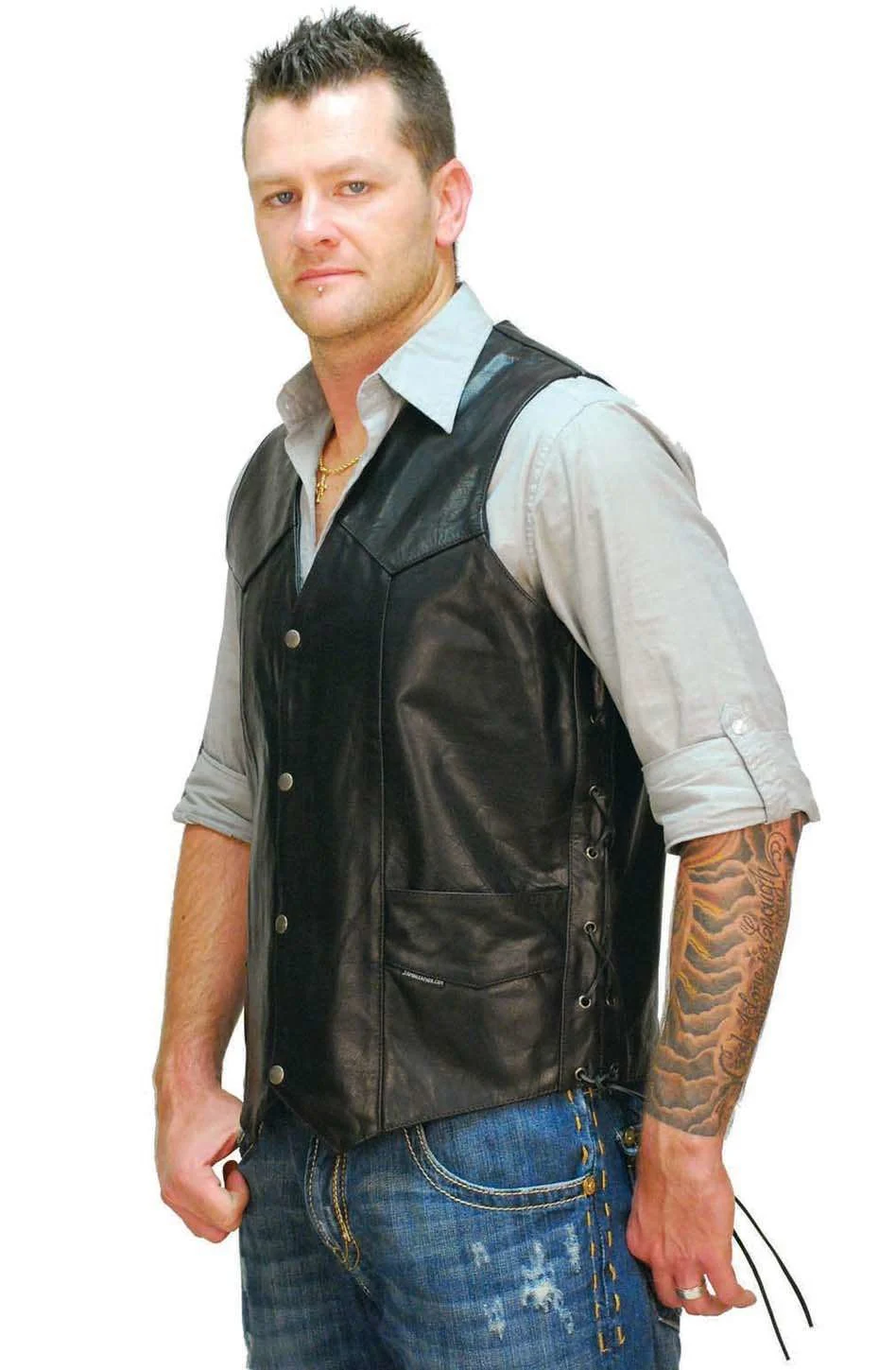 Big & Tall Leather Vest w/Side Lacing #VM605LT - Image 3