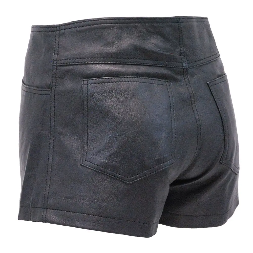 Black Leather Silver Zipper Shorts with Pant Pockets #SH1122K (20) - Image 3