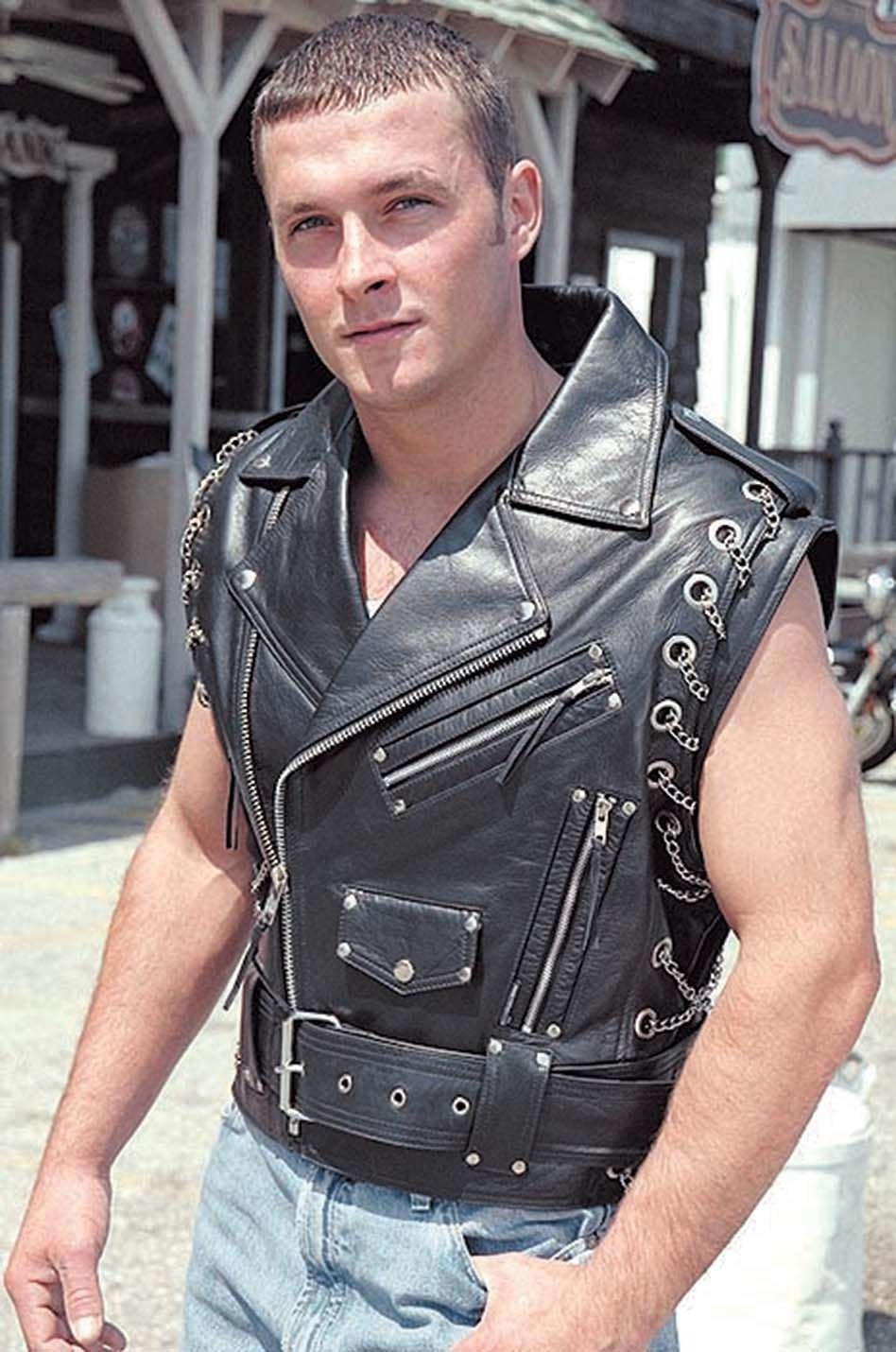 Chromed Out Leather Motorcycle Chain Vest #VM2001MCC - Image 3