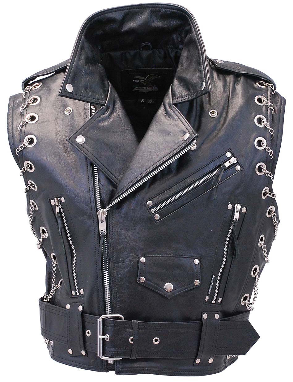 Chromed Out Leather Motorcycle Chain Vest #VM2001MCC - Image 4