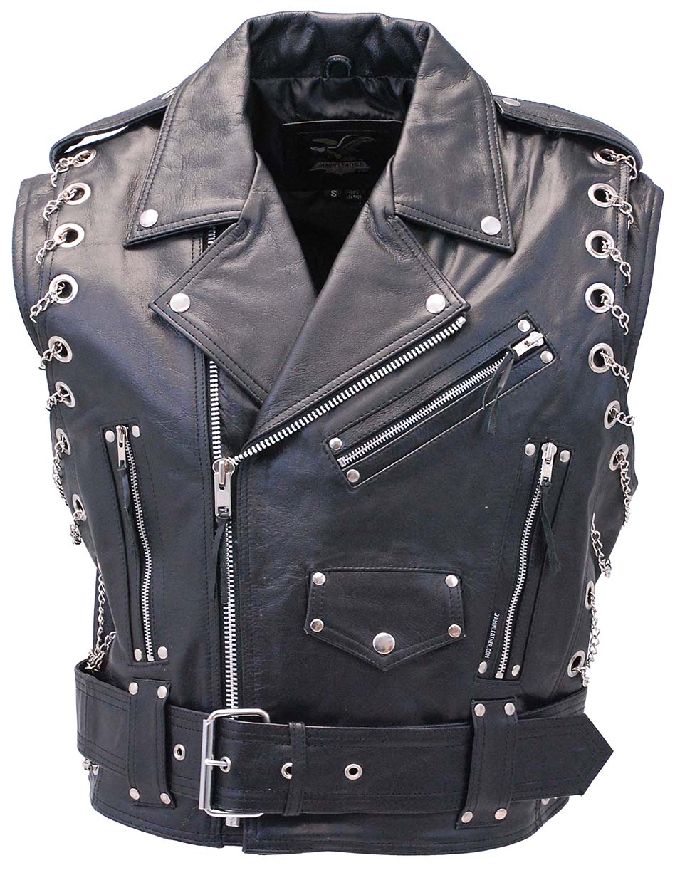 Chromed Out Leather Motorcycle Chain Vest #VM2001MCC - Image 5