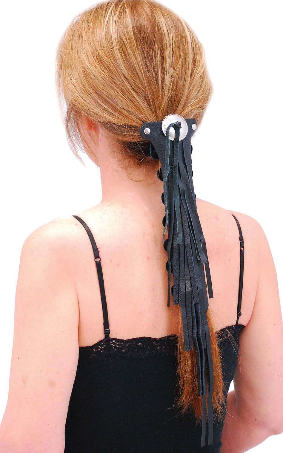 Extra Long (10.5 Inch) Fringed Leather Hair Tube #AHW13114FK - Image 3