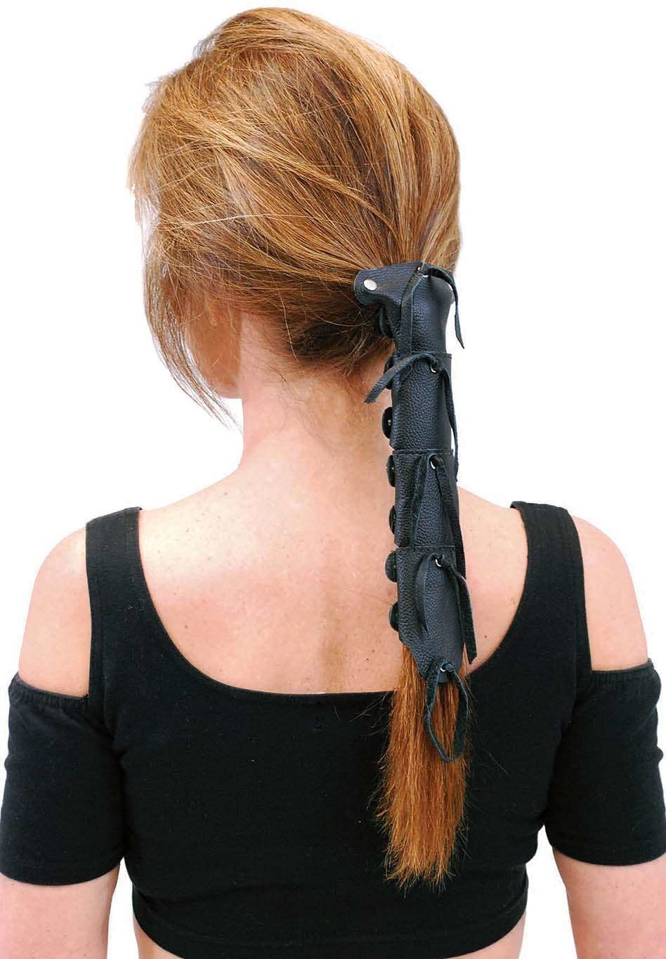 10.5" Extra Long Black Leather Hair Tube #AHW0093K - Image 3
