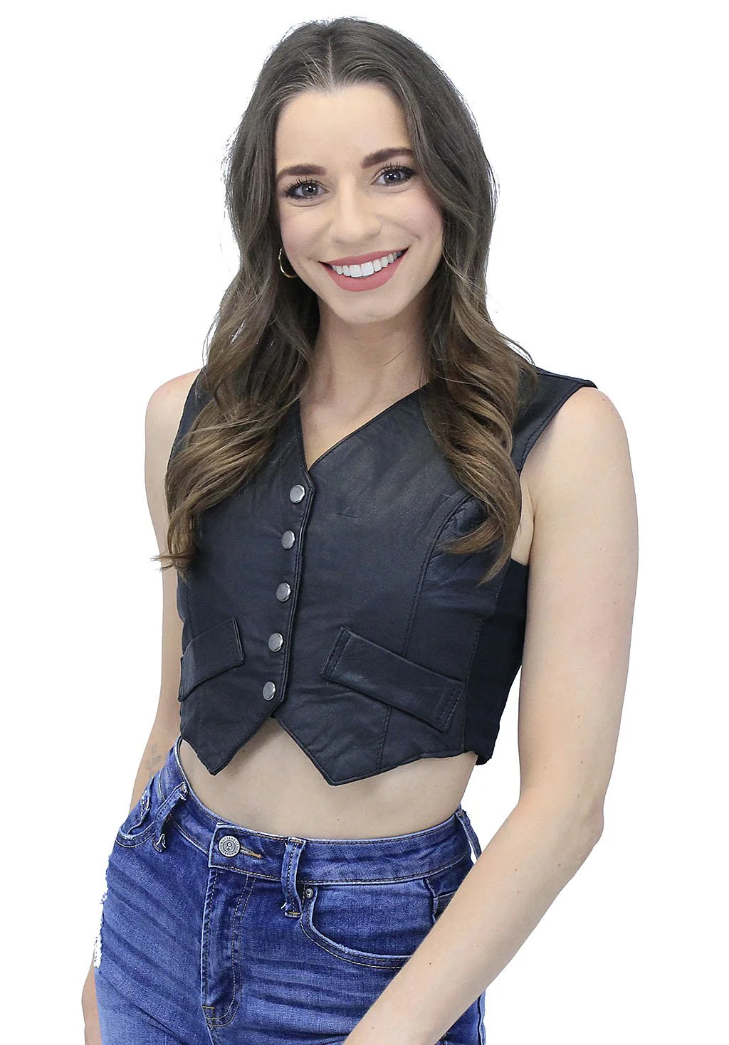 Form Fitting Black Leather Crop Vest #VL1152CK (20) - Image 3