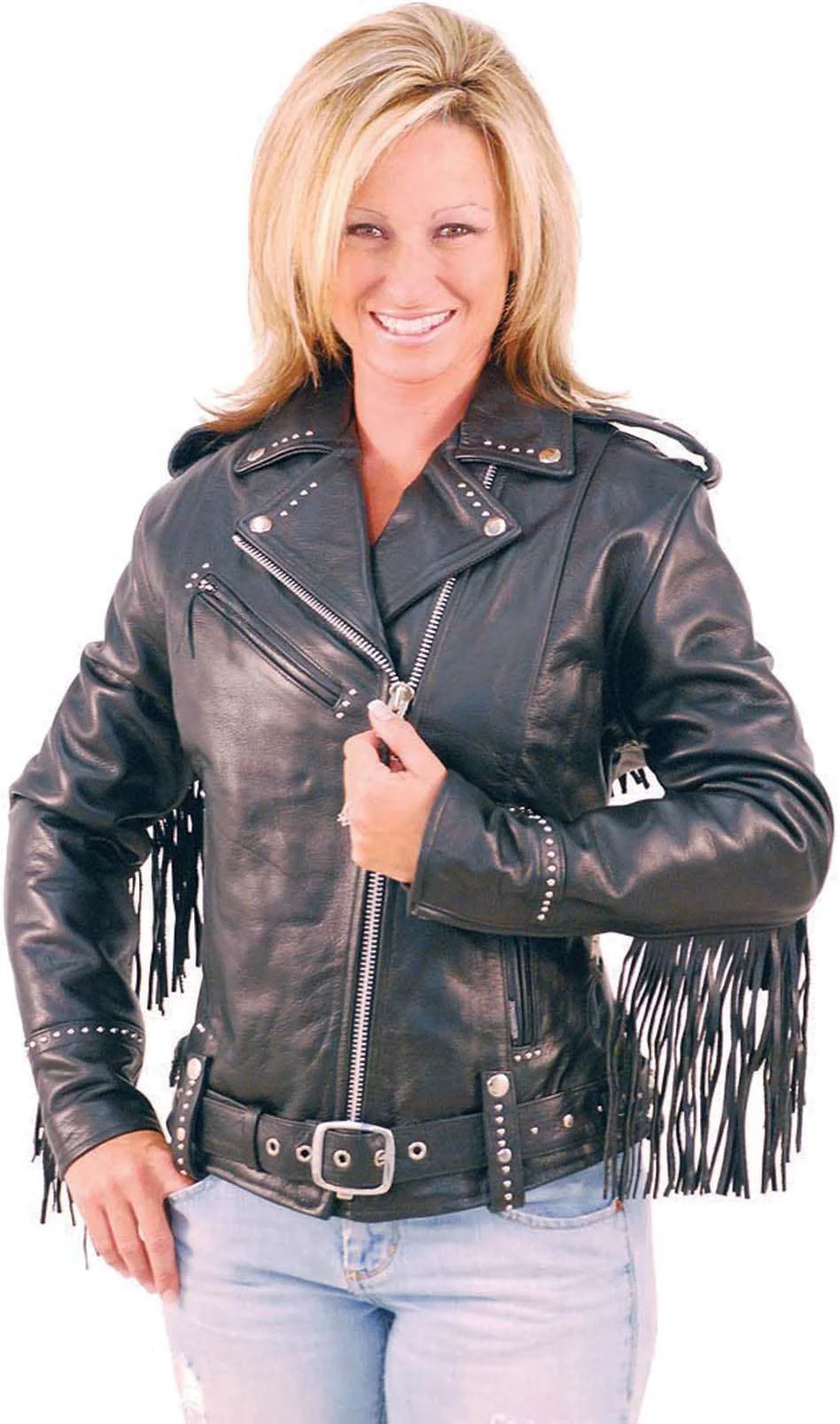 Ladies Stud & Fringe Leather Jacket #L9028ZSFK - Image 3