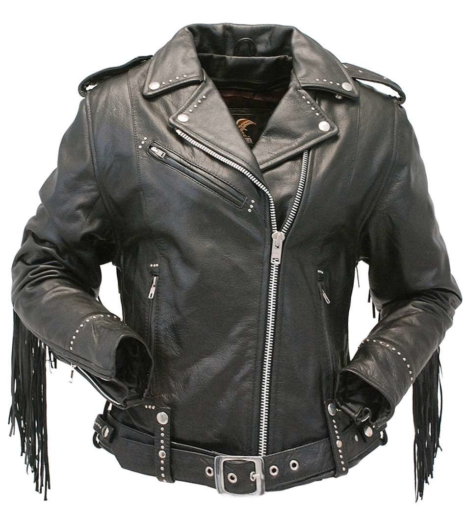 Ladies Stud & Fringe Leather Jacket #L9028ZSFK - Image 5