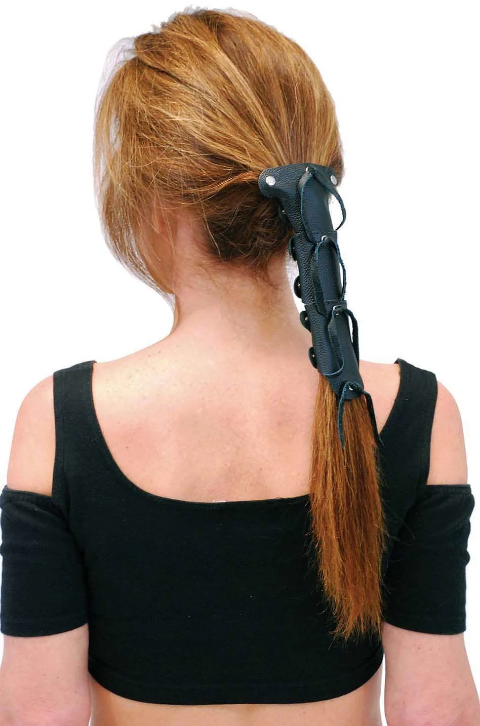 8" Long Black Leather Hair Tube #AHW0092K - Image 3