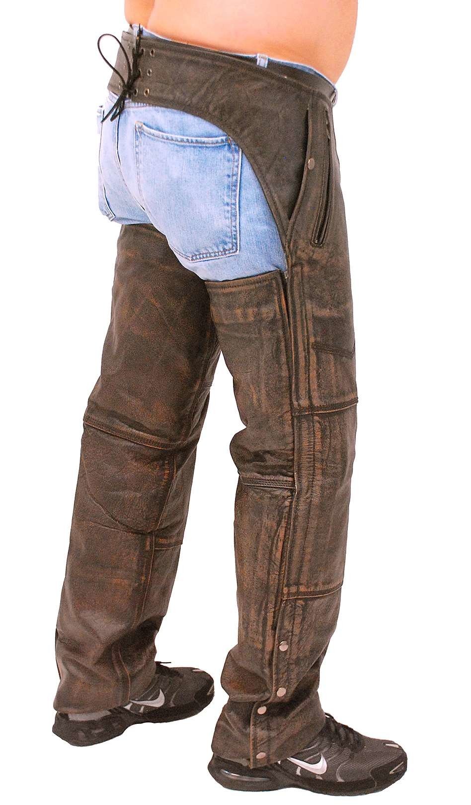 4 Pocket Vintage Distressed Brown Leather Chaps w/Removable Lining #CA5500ZDN - Image 4