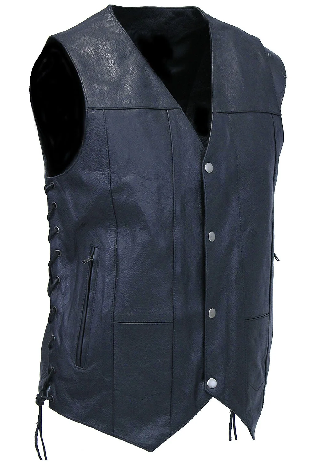 Men's Premium Leather Biker Vest - w/Concealed Pockets #VM630PT - Image 5