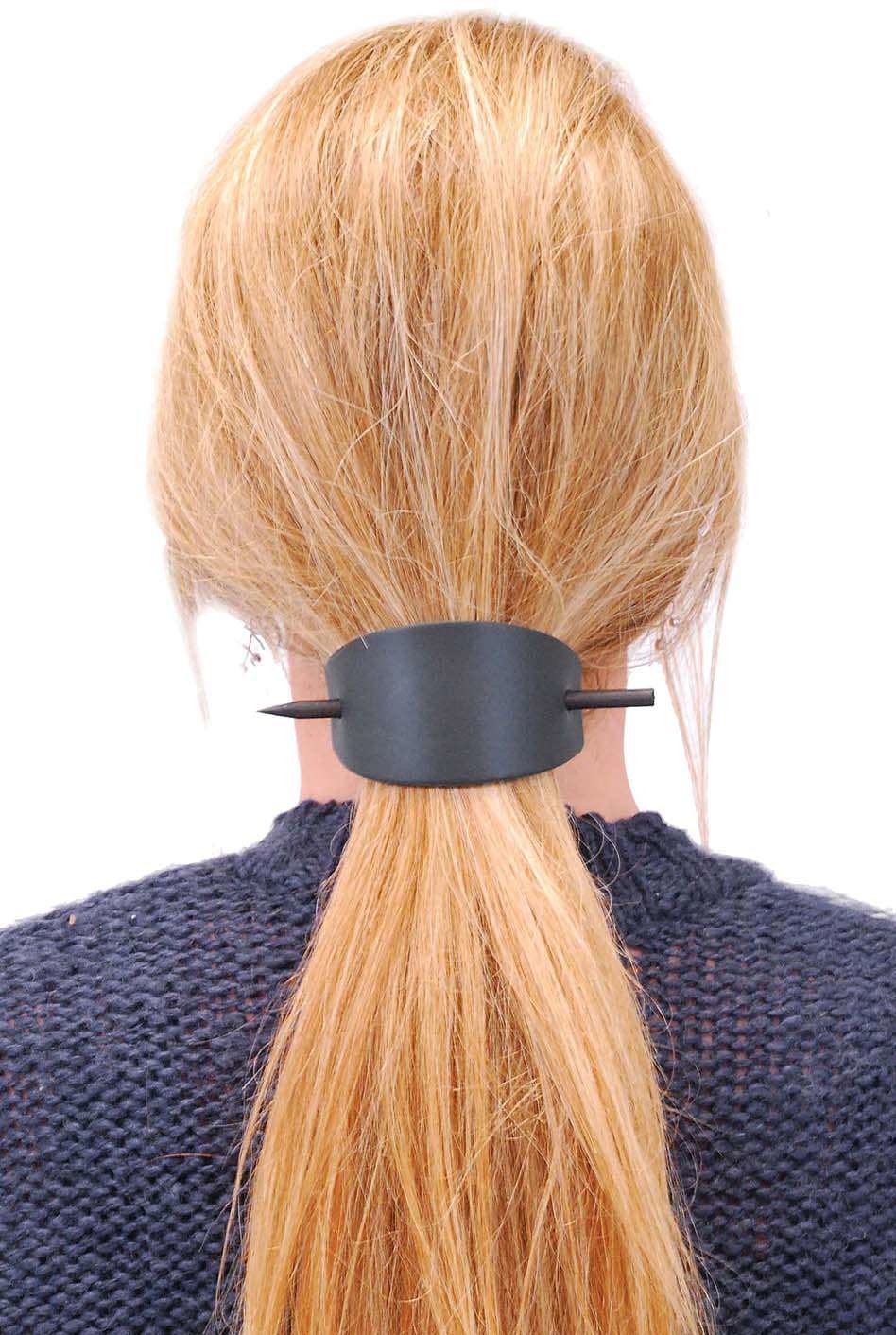 Oversized Large Black Leather Stick Barrette #AH14090K - Image 3