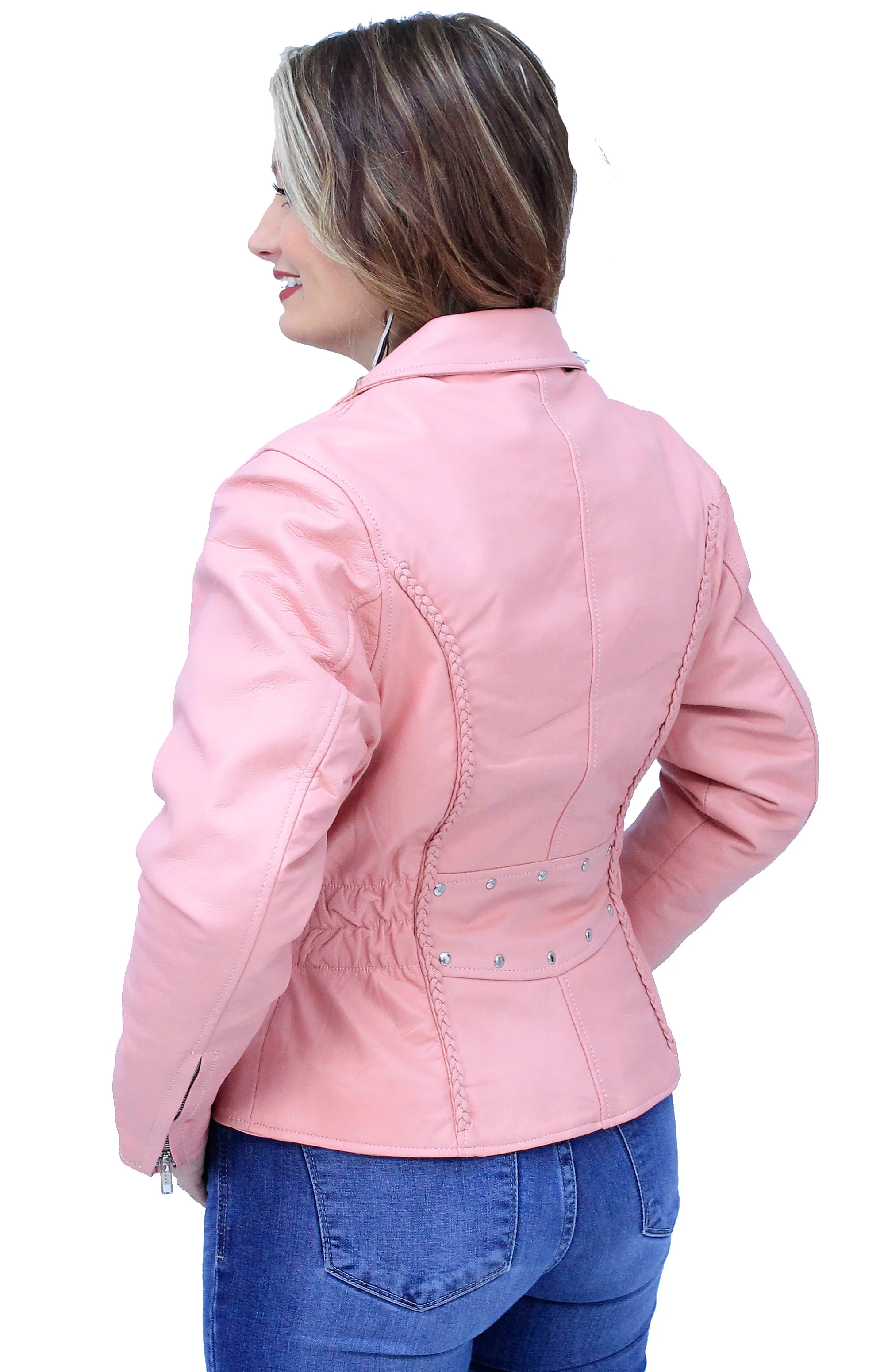 Pink Leather Jacket - Road Angel Motorcycle Jacket #L26522ZP - Image 5