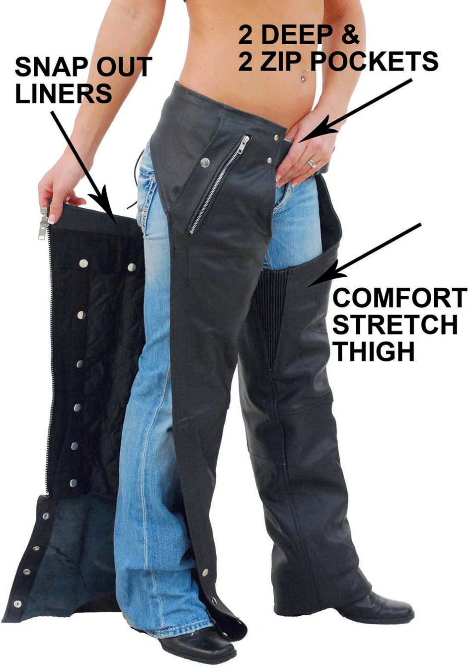 Pocket Motorcycle Chaps w/Snap Out Quilted Lining - Special #C7130ZSP () - Image 4