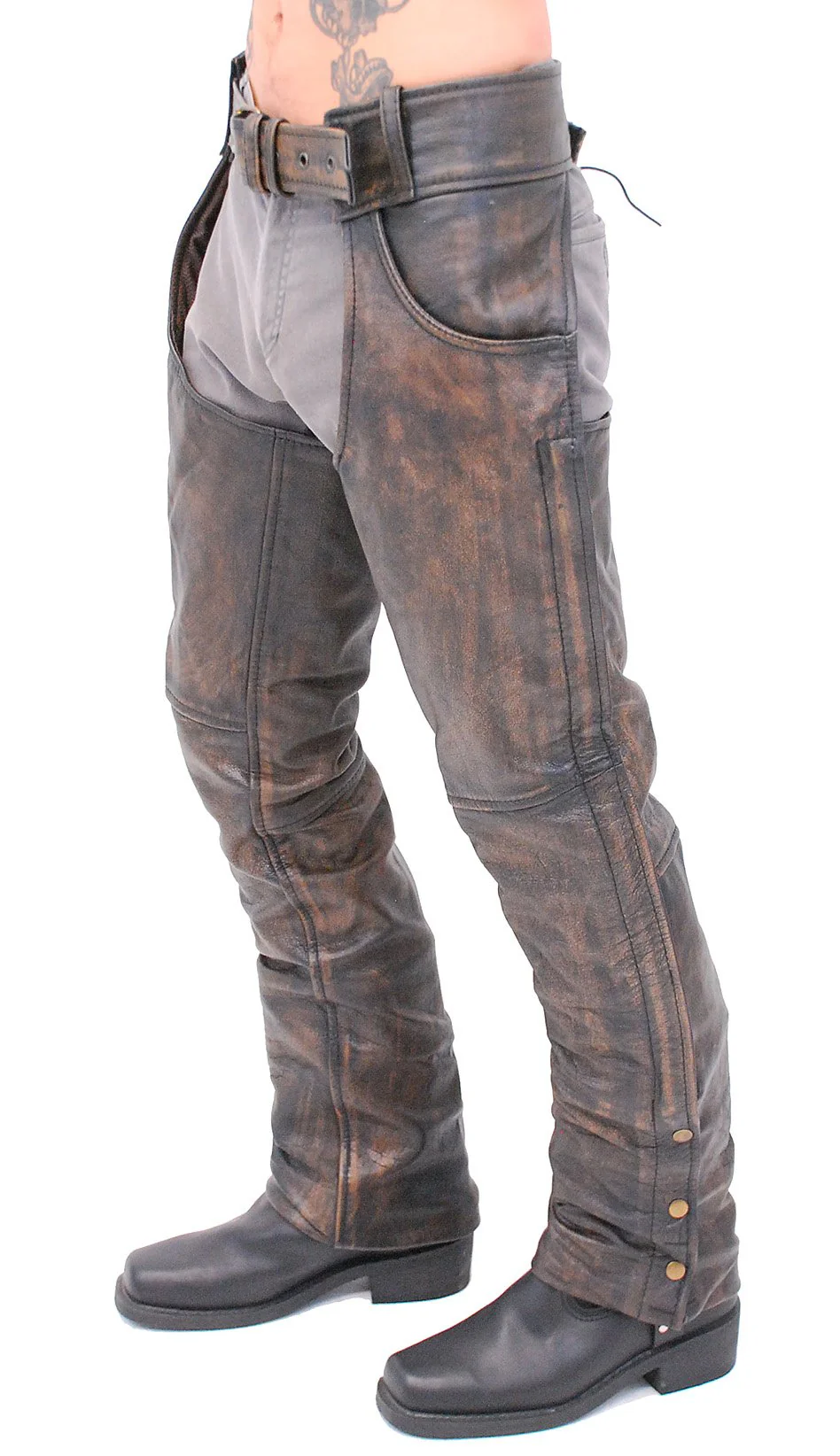 Premium Heavy Brown Vintage Deep Pocket Chaps #CA7202PN () - Image 3