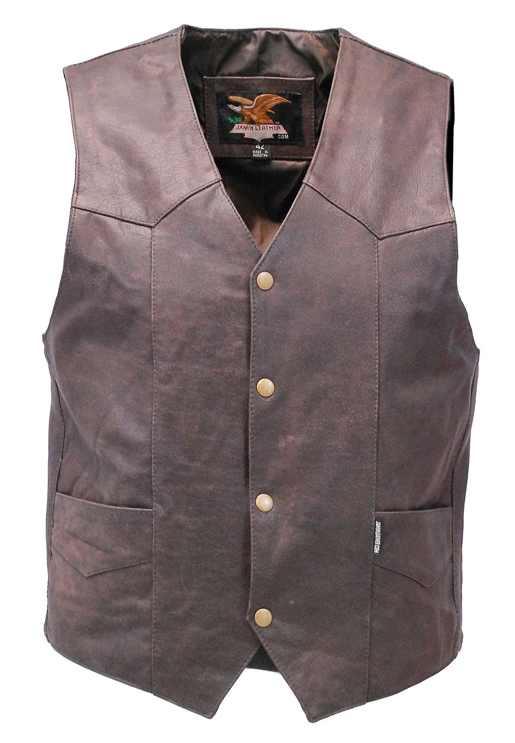 Premium Rich Brown Leather Plain Men's Vest #VM2621N - Image 3