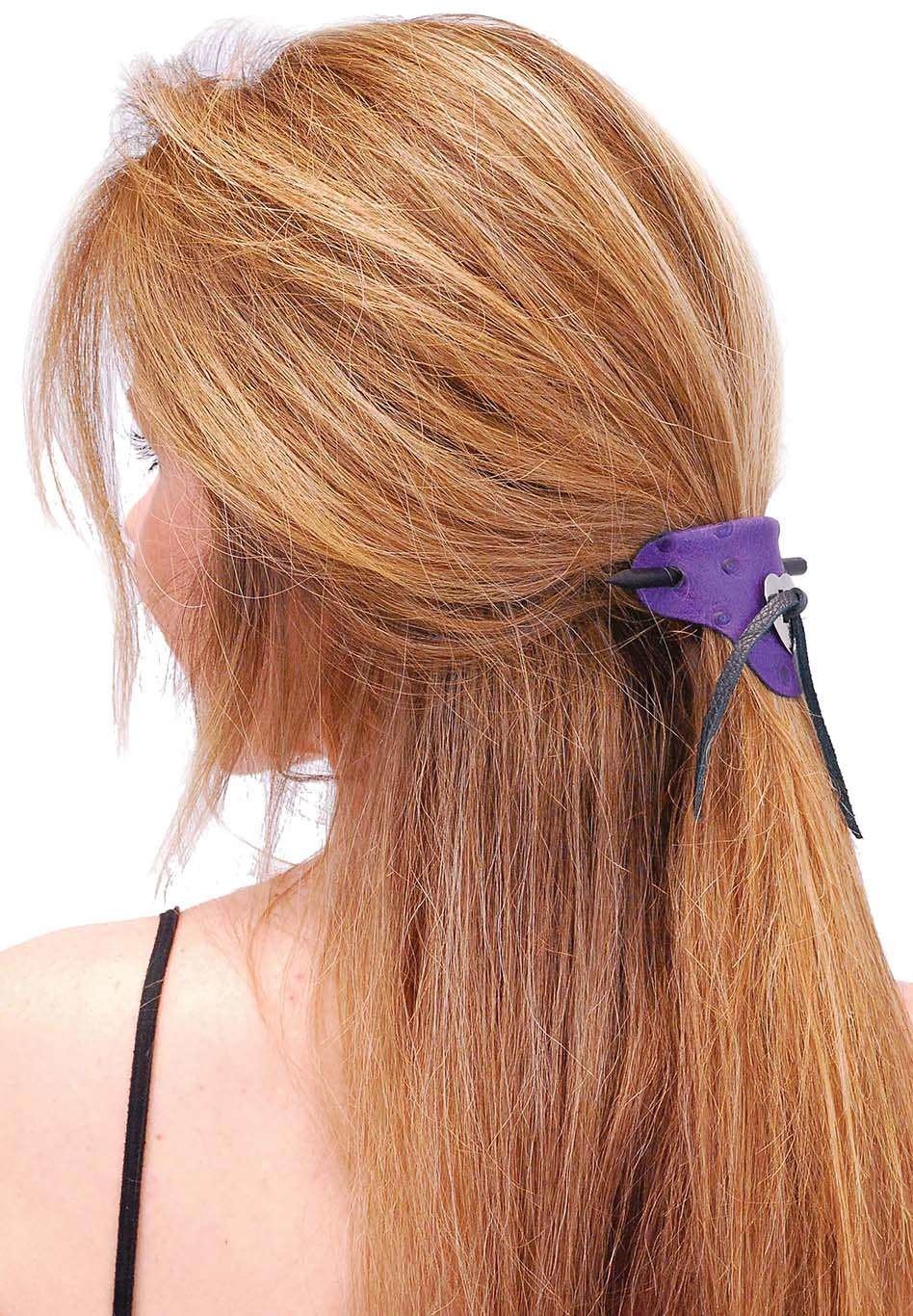 Purple Leather Stick Barrette w/Heart Concho #AH14012PUR () - Image 3