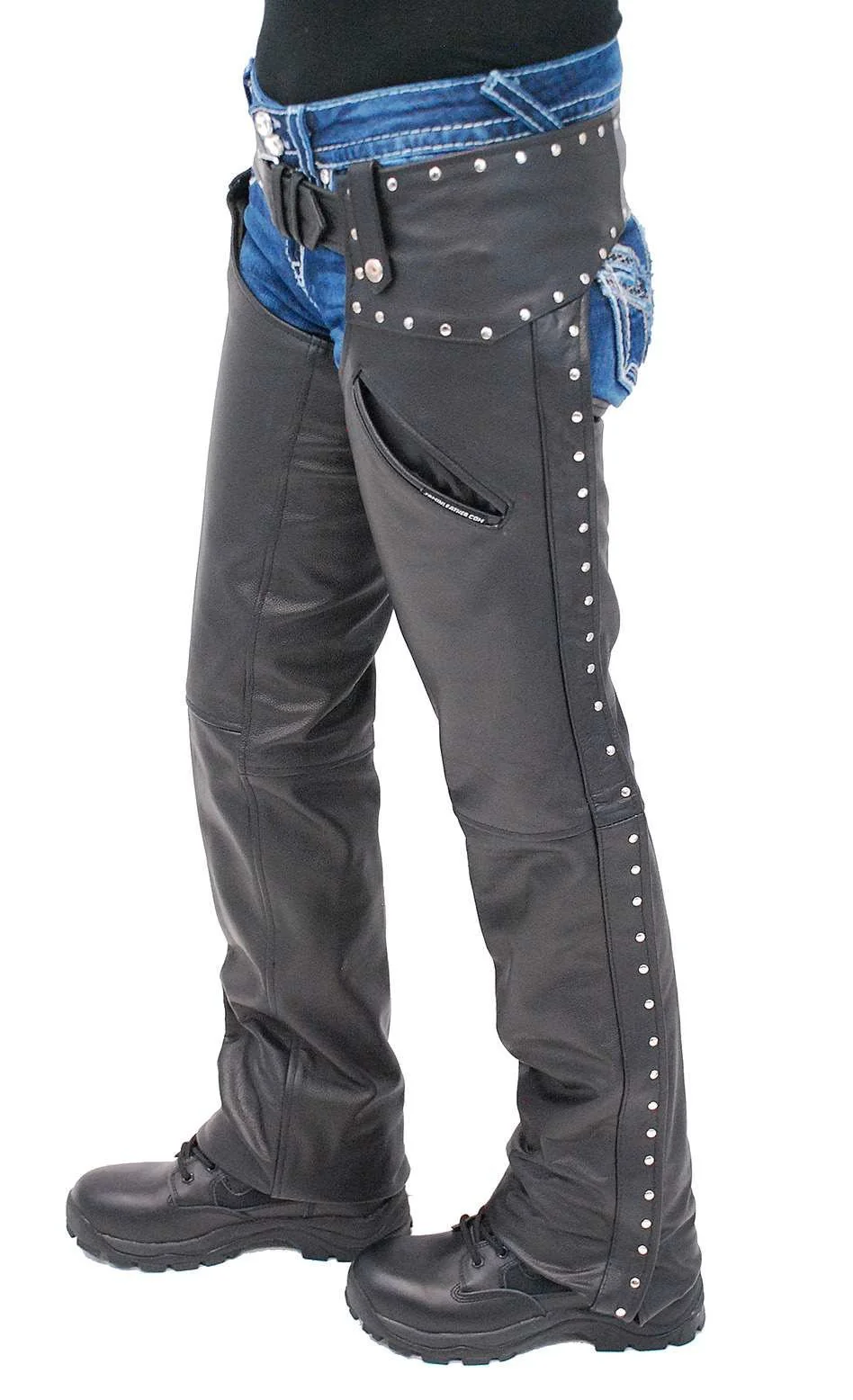 Women's Low Rise Premium Leather Studded Pocket Chaps #CL2801PR - Image 3