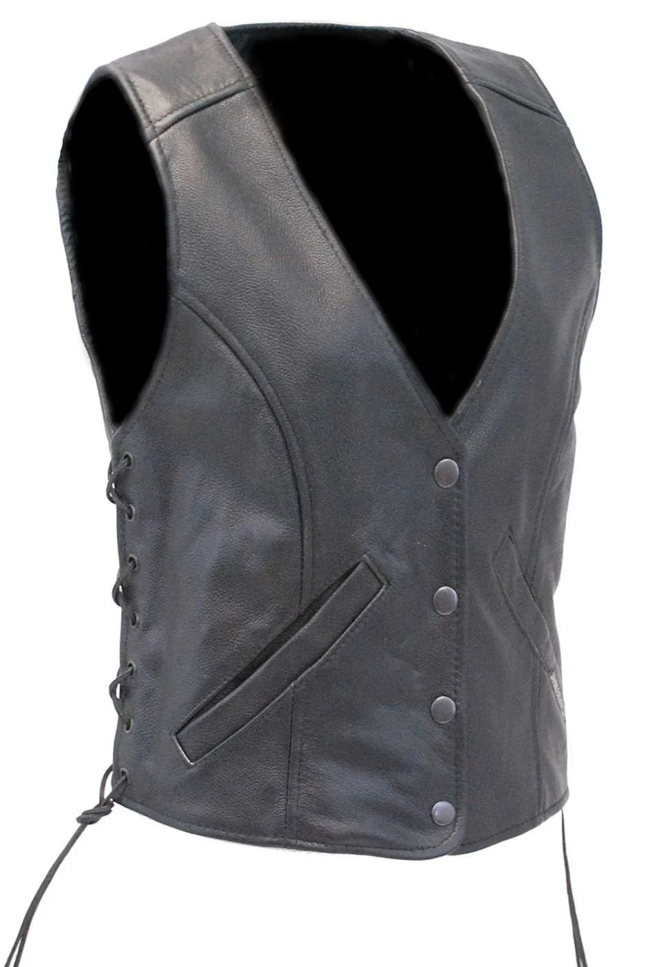 Women's Premium Low V-Neck Side Lace Leather Vest #VL16010GK () - Image 5
