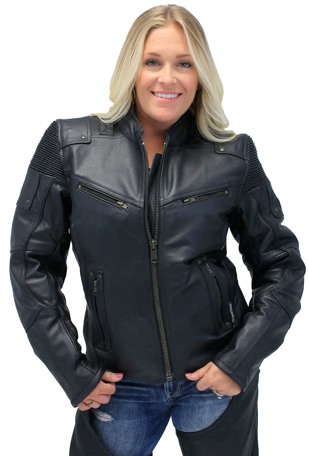 Women's Ultimate Black Racer Vented Motorcycle Jacket #L68330VZRK () - Image 5