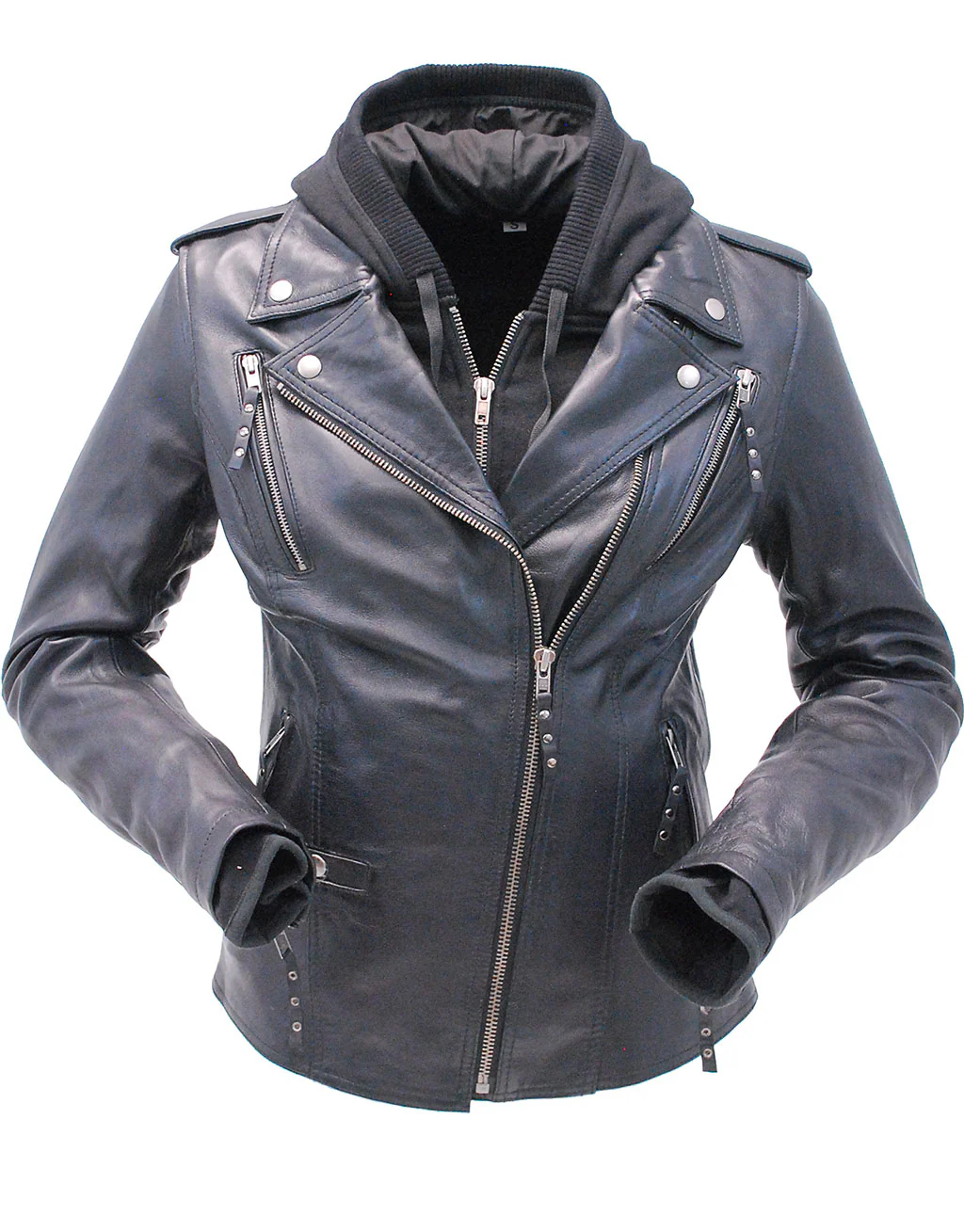 Women's Vented Motorcycle Jacket with Removable Hoodie #L6841HK - Image 3