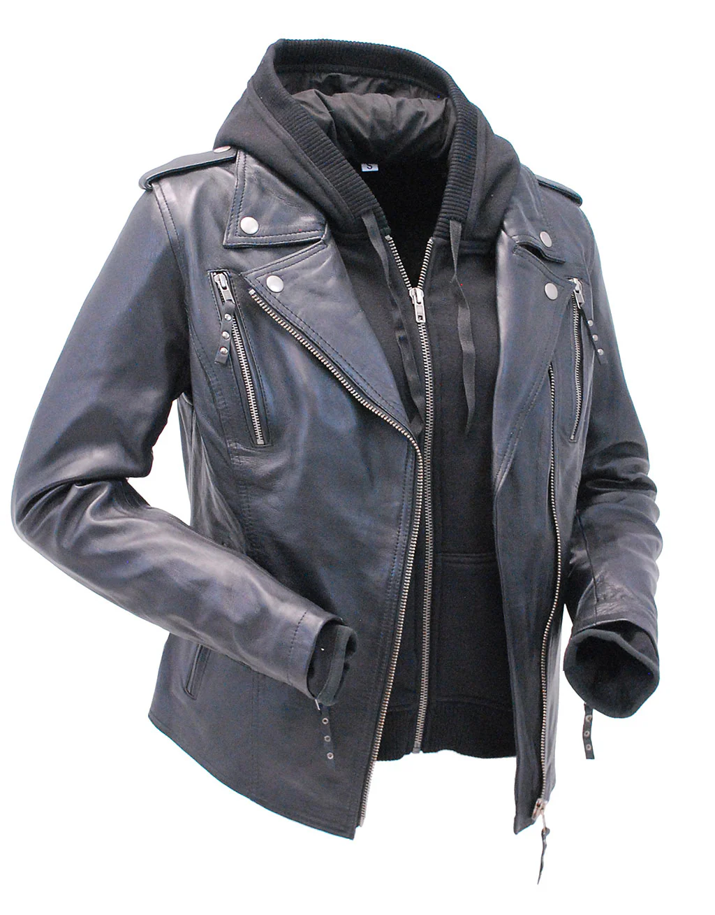 Women's Vented Motorcycle Jacket with Removable Hoodie #L6841HK - Image 5